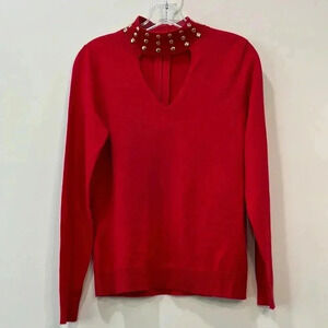 Michael Kors Women’s Red Mock Neck Studded Collar Sweater Size S